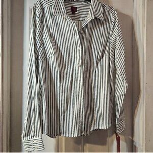 Classic Dark Green and White Striped Women's Shirt Size Large